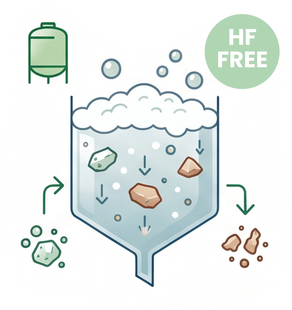 Infographic illustrating HF-FREE mineral processing