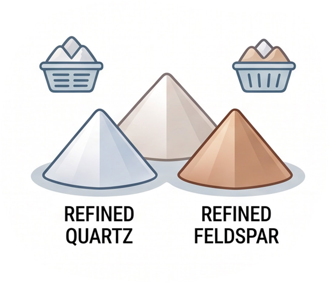 Infographic illustrating quartz and feldspar minerals